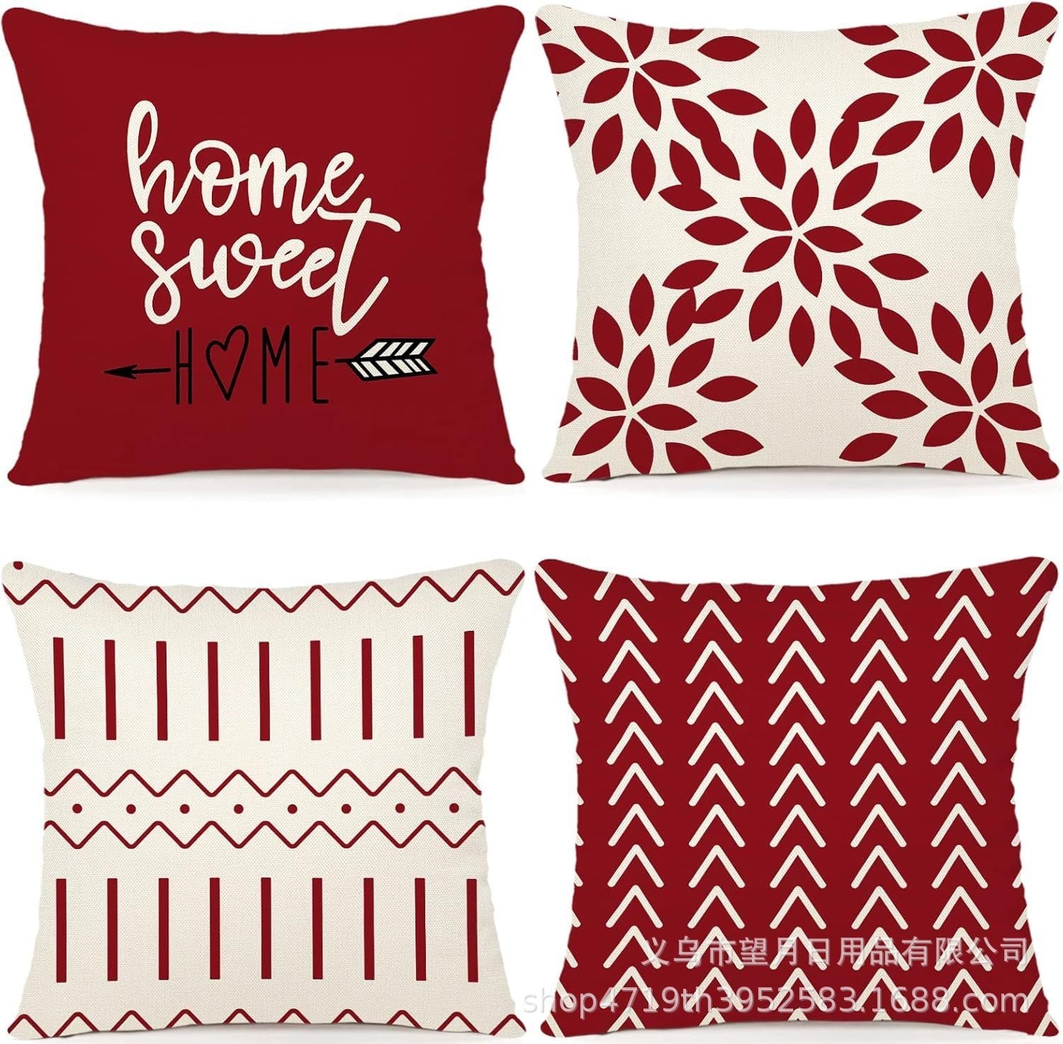 HKM-406483 Winter Holiday Eucalyptus Throw Pillow Covers Set of 4, 18x18 Inch Soft Polyester Cushion Cases for Home Decor