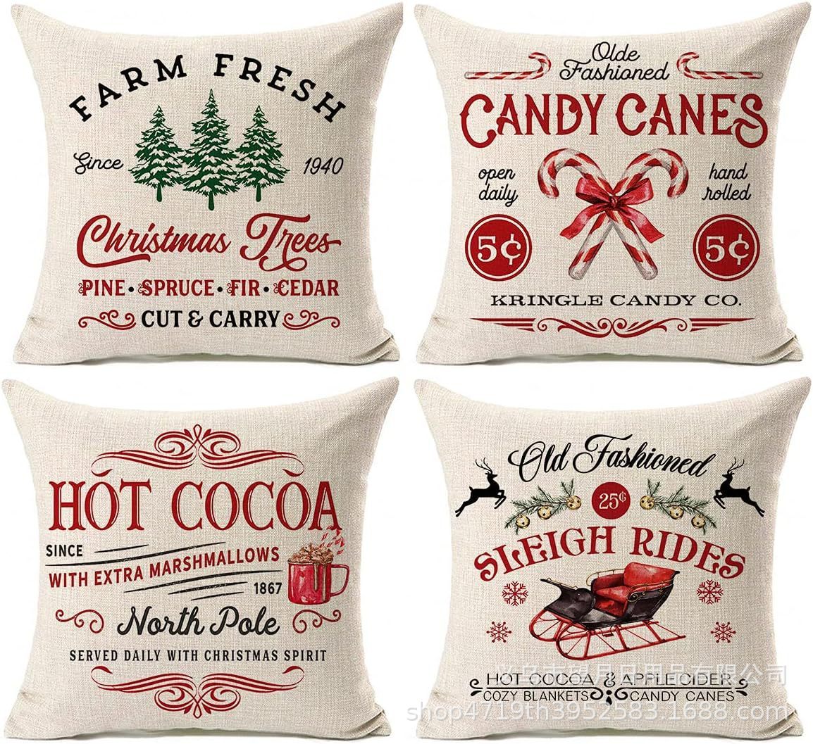 HKM-406483 Winter Holiday Eucalyptus Throw Pillow Covers Set of 4, 18x18 Inch Soft Polyester Cushion Cases for Home Decor