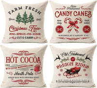 HKM-406483 Winter Holiday Eucalyptus Throw Pillow Covers Set of 4, 18x18 Inch Soft Polyester Cushion Cases for Home Decor