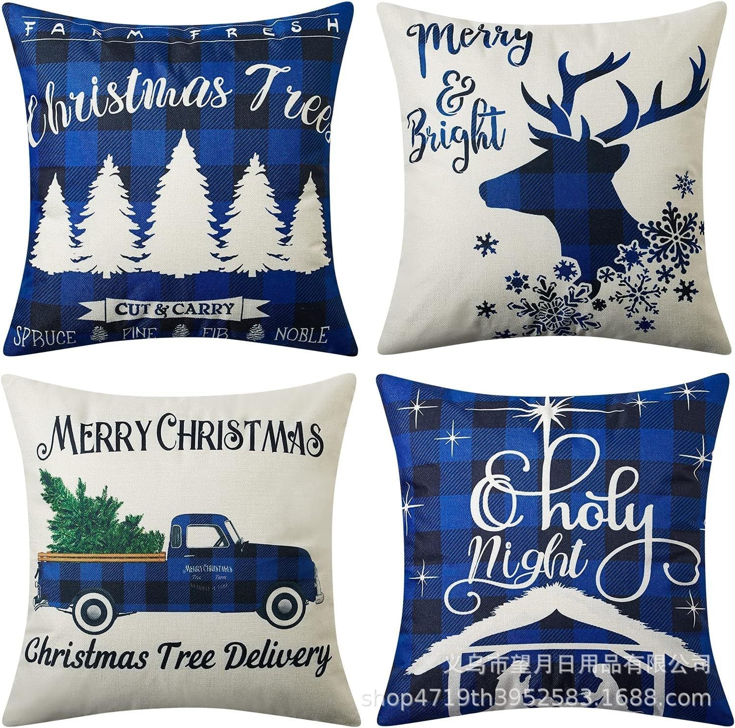 HKM-406483 Winter Holiday Eucalyptus Throw Pillow Covers Set of 4, 18x18 Inch Soft Polyester Cushion Cases for Home Decor