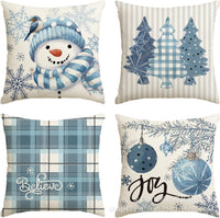 HKM-406483 Winter Holiday Eucalyptus Throw Pillow Covers Set of 4, 18x18 Inch Soft Polyester Cushion Cases for Home Decor