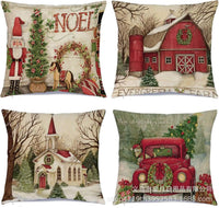 HKM-406483 Winter Holiday Eucalyptus Throw Pillow Covers Set of 4, 18x18 Inch Soft Polyester Cushion Cases for Home Decor