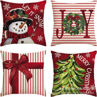 HKM-406483 Winter Holiday Eucalyptus Throw Pillow Covers Set of 4, 18x18 Inch Soft Polyester Cushion Cases for Home Decor