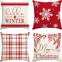 HKM-406483 Winter Holiday Eucalyptus Throw Pillow Covers Set of 4, 18x18 Inch Soft Polyester Cushion Cases for Home Decor