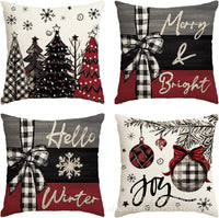 HKM-406483 Winter Holiday Eucalyptus Throw Pillow Covers Set of 4, 18x18 Inch Soft Polyester Cushion Cases for Home Decor