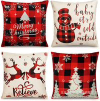 HKM-406483 Winter Holiday Eucalyptus Throw Pillow Covers Set of 4, 18x18 Inch Soft Polyester Cushion Cases for Home Decor