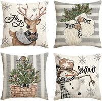 HKM-406483 Winter Holiday Eucalyptus Throw Pillow Covers Set of 4, 18x18 Inch Soft Polyester Cushion Cases for Home Decor