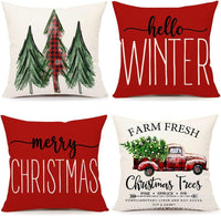 HKM-406483 Winter Holiday Eucalyptus Throw Pillow Covers Set of 4, 18x18 Inch Soft Polyester Cushion Cases for Home Decor