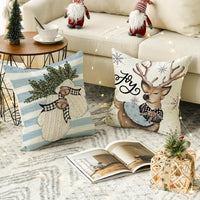 HKM-406483 Winter Holiday Eucalyptus Throw Pillow Covers Set of 4, 18x18 Inch Soft Polyester Cushion Cases for Home Decor