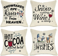 HKM-406483 Winter Holiday Eucalyptus Throw Pillow Covers Set of 4, 18x18 Inch Soft Polyester Cushion Cases for Home Decor
