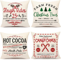 HKM-406483 Winter Holiday Eucalyptus Throw Pillow Covers Set of 4, 18x18 Inch Soft Polyester Cushion Cases for Home Decor