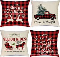 HKM-406483 Winter Holiday Eucalyptus Throw Pillow Covers Set of 4, 18x18 Inch Soft Polyester Cushion Cases for Home Decor