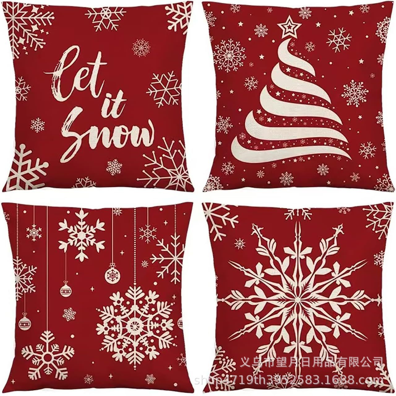 HKM-406483 Winter Holiday Eucalyptus Throw Pillow Covers Set of 4, 18x18 Inch Soft Polyester Cushion Cases for Home Decor