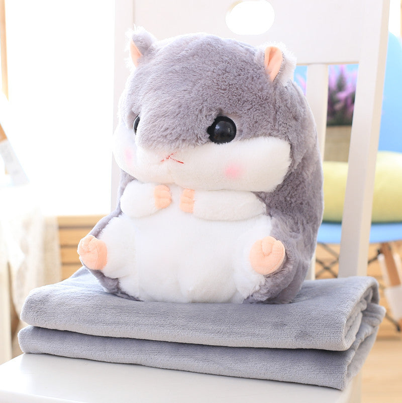 HKM-406803 Hamster Plush Pillow Blanket - Dual-Use Car Cushion and Cozy Coral Fleece Blanket