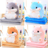HKM-406803 Hamster Plush Pillow Blanket - Dual-Use Car Cushion and Cozy Coral Fleece Blanket