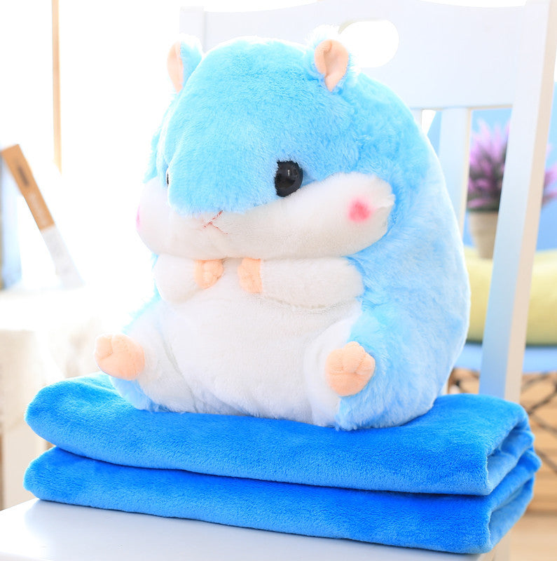HKM-406803 Hamster Plush Pillow Blanket - Dual-Use Car Cushion and Cozy Coral Fleece Blanket