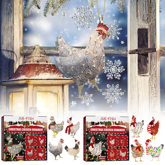 HKM-406803 Wooden Scarf Chicken Decorative Ornaments with Rope - 4 Pack для Home Holiday and Christmas Tree