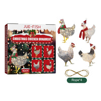 HKM-406803 Wooden Scarf Chicken Decorative Ornaments with Rope - 4 Pack для Home Holiday and Christmas Tree