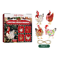 HKM-406803 Wooden Scarf Chicken Decorative Ornaments with Rope - 4 Pack для Home Holiday and Christmas Tree