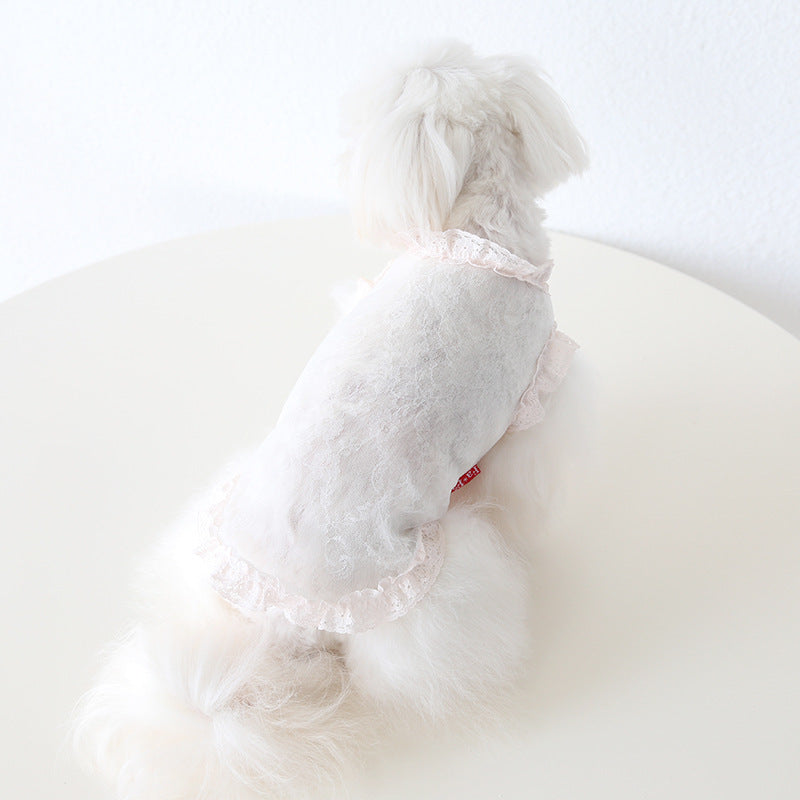 HKM-406931 Lace Yarn Vest for Pets - Anti-Lint, Stylish Dog and Cat Clothing in Pink, Apricot, and White