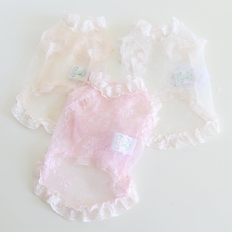 HKM-406931 Lace Yarn Vest for Pets - Anti-Lint, Stylish Dog and Cat Clothing in Pink, Apricot, and White
