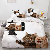 HKM-406995 Cute White Cat Bedding Set for Girls - Duvet Cover, Available in Multiple Sizes