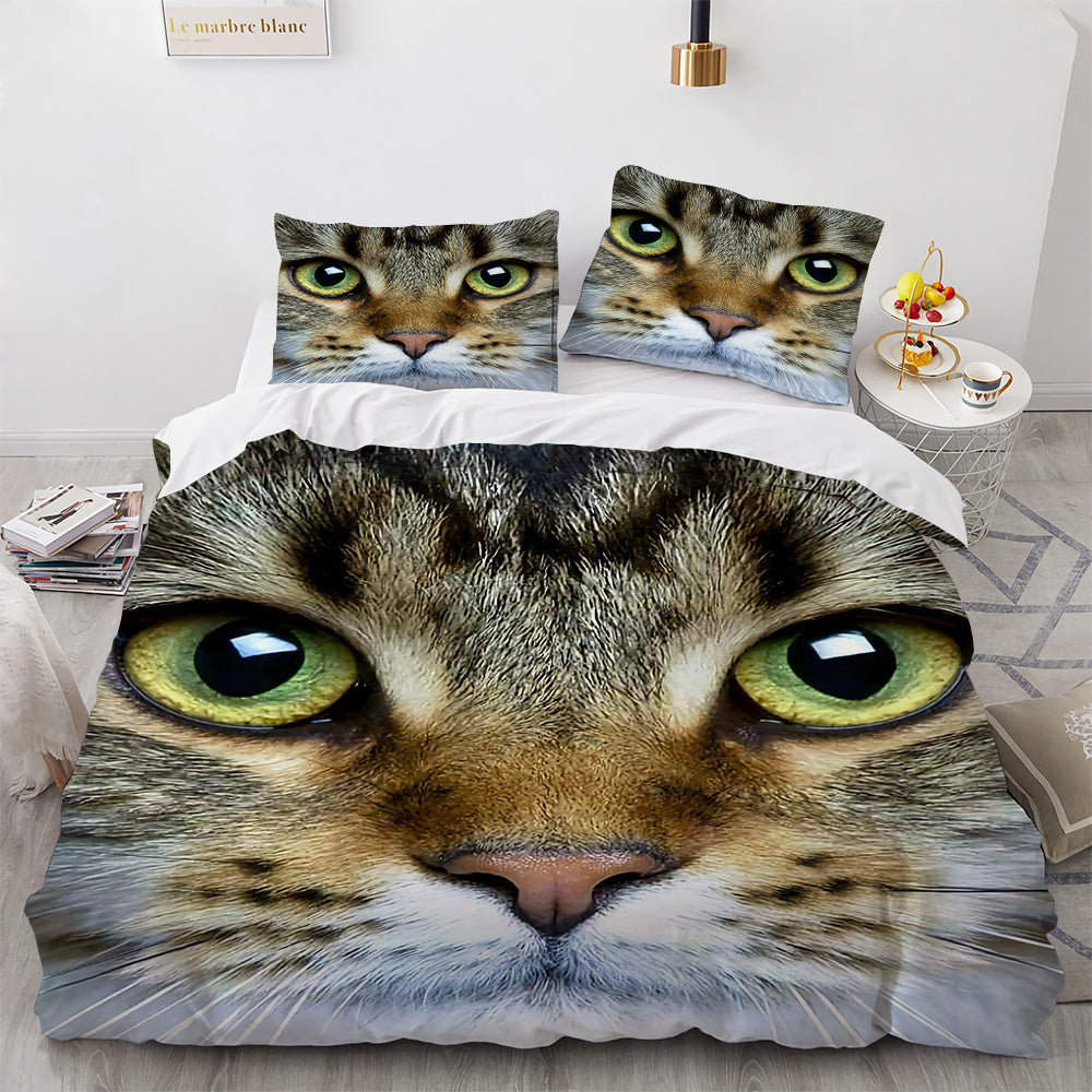 HKM-406995 Cute White Cat Bedding Set for Girls - Duvet Cover, Available in Multiple Sizes