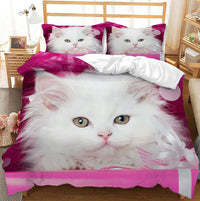HKM-406995 Cute White Cat Bedding Set for Girls - Duvet Cover, Available in Multiple Sizes