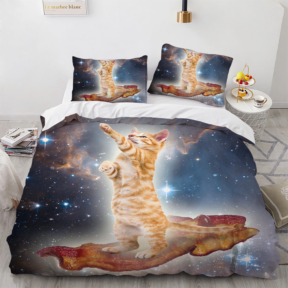 HKM-406995 Cute White Cat Bedding Set for Girls - Duvet Cover, Available in Multiple Sizes