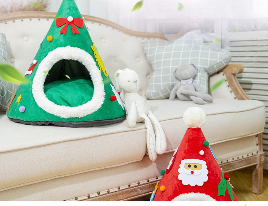 HKM-407059 Autumn And Winter Warm Cat Nest Christmas Hat Shape Sponge
