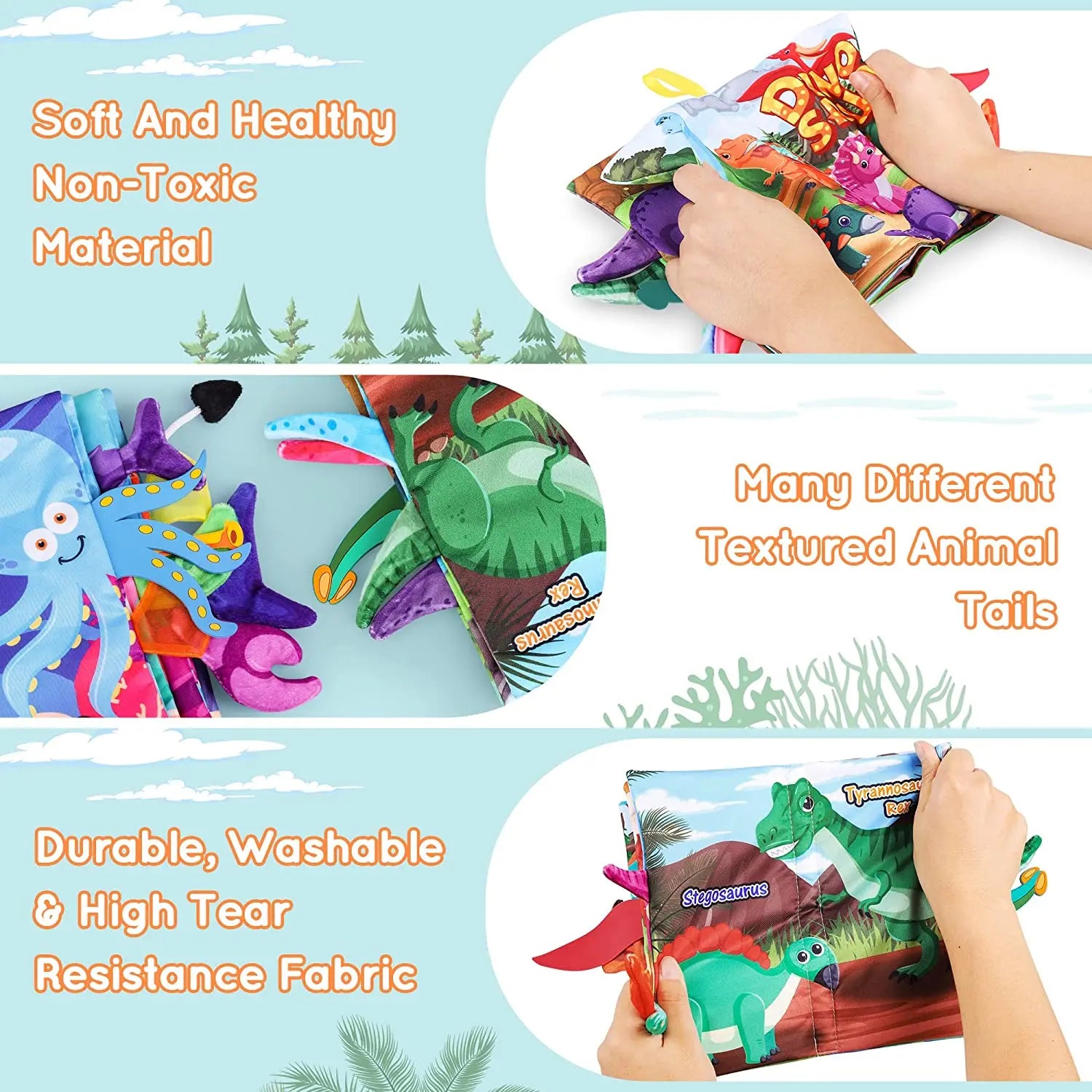 HKM-407251 Soft Cloth Baby Book with Cartoon Animals for Early Learning and Quiet Play, Educational Toy for Ages 4-12