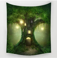 HKM-407443 Forest Tapestry Wall Hanging - Plant Flowers Design in Rectangular Shape, Chemical Fiber Material