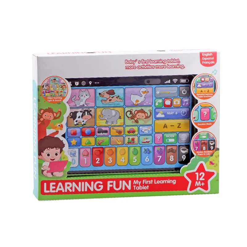 Educational Learning Tablet for Kids - Supports English, Spanish, and French - Cartoon Design, No Battery Required