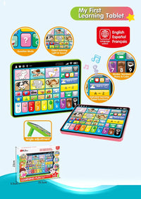 HKM-407635 Educational Learning Tablet for Kids - Supports English, Spanish, and French - Cartoon Design, No Battery Required