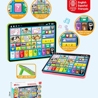 HKM-407635 Educational Learning Tablet for Kids - Supports English, Spanish, and French - Cartoon Design, No Battery Required