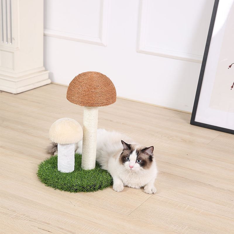 HKM-407827 Natural Linen Mushroom Scratching Post for Cats - 35x35x42 cm, Multiple Styles Available