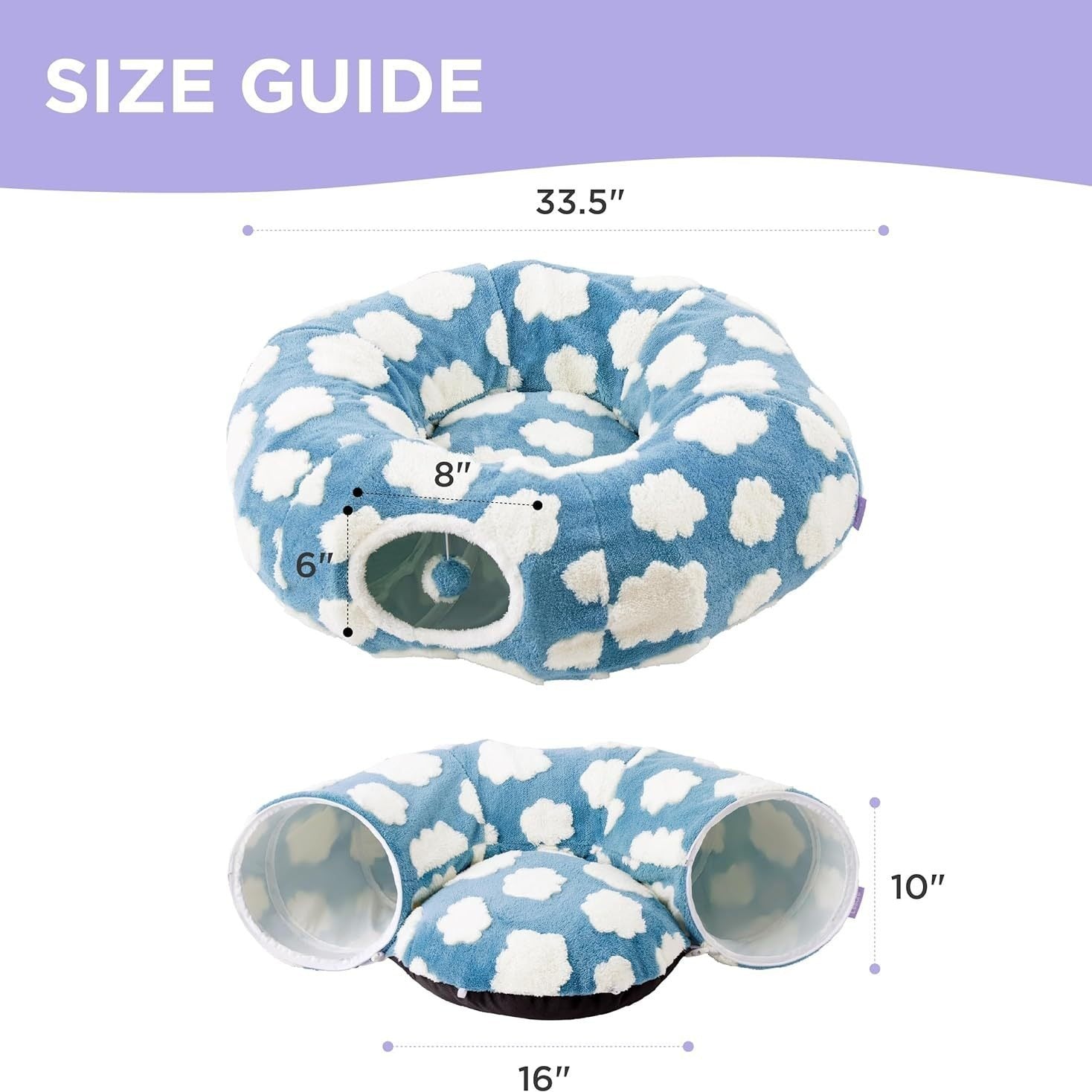 HKM-407955 Foldable Light Cloud Donut Cat Tunnel Nest - Cozy Cloth Bed for Cats, 80x26x20cm, Blue