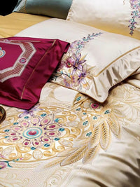HKM-408147 Silk Cotton Embroidered Four-Piece Bedding Set for Standard and Plus Size Beds