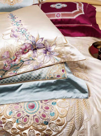 HKM-408147 Silk Cotton Embroidered Four-Piece Bedding Set for Standard and Plus Size Beds
