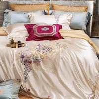 HKM-408147 Silk Cotton Embroidered Four-Piece Bedding Set for Standard and Plus Size Beds
