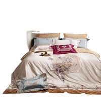 HKM-408147 Silk Cotton Embroidered Four-Piece Bedding Set for Standard and Plus Size Beds