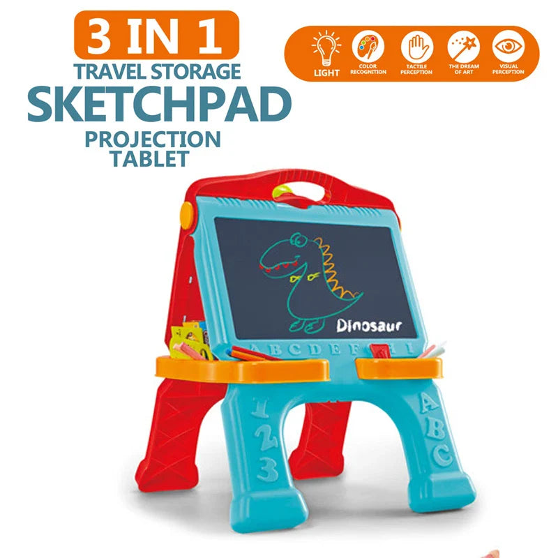 HKM-408403 3-in-1 Projector Painting Board Set for Kids - Erasable Black Board and White Board Drawing Tool