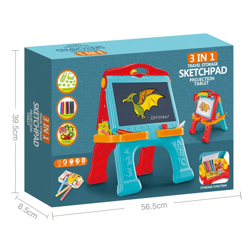 HKM-408403 3-in-1 Projector Painting Board Set for Kids - Erasable Black Board and White Board Drawing Tool