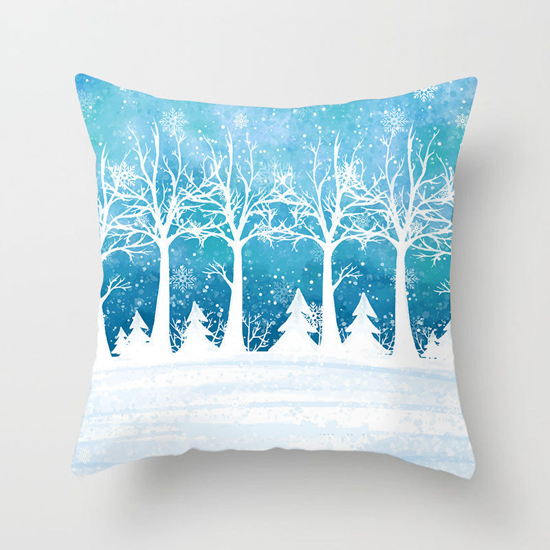 HKM-408787 European and American Christmas Snowflake Digital Printing Polyester Pillowcase 45x45 cm