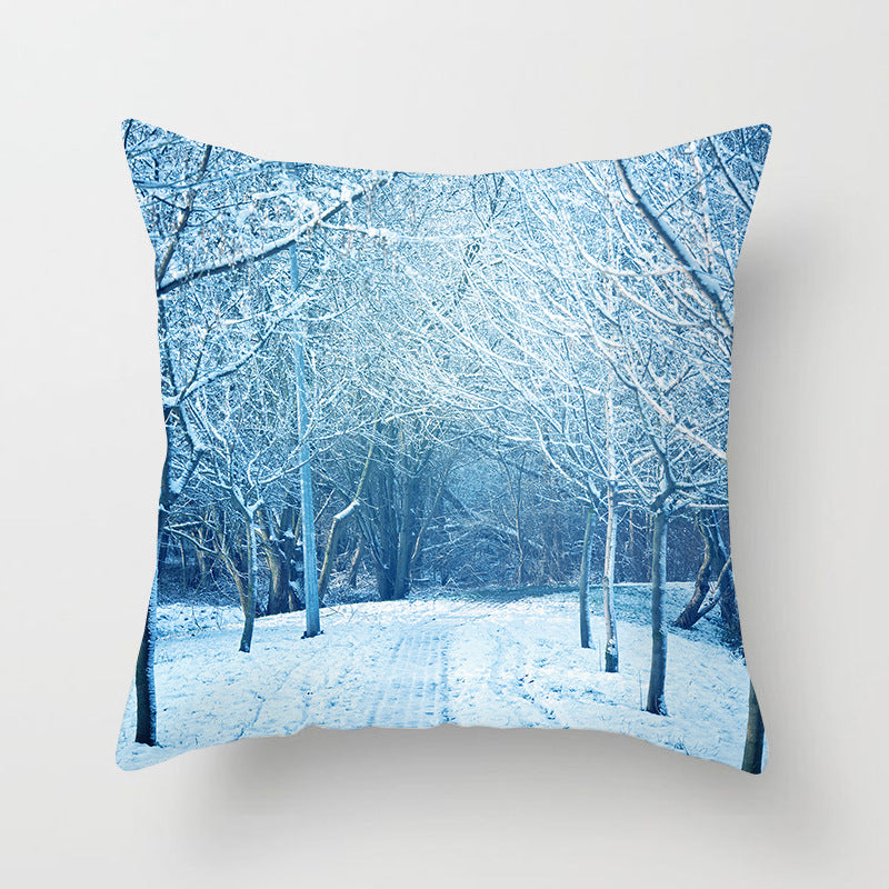 HKM-408787 European and American Christmas Snowflake Digital Printing Polyester Pillowcase 45x45 cm