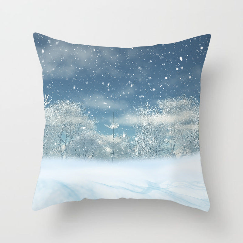 HKM-408787 European and American Christmas Snowflake Digital Printing Polyester Pillowcase 45x45 cm