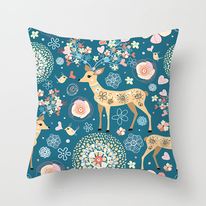 HKM-408787 European and American Christmas Snowflake Digital Printing Polyester Pillowcase 45x45 cm