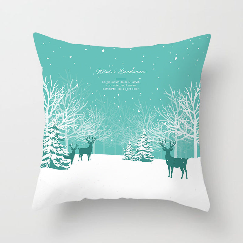 HKM-408787 European and American Christmas Snowflake Digital Printing Polyester Pillowcase 45x45 cm