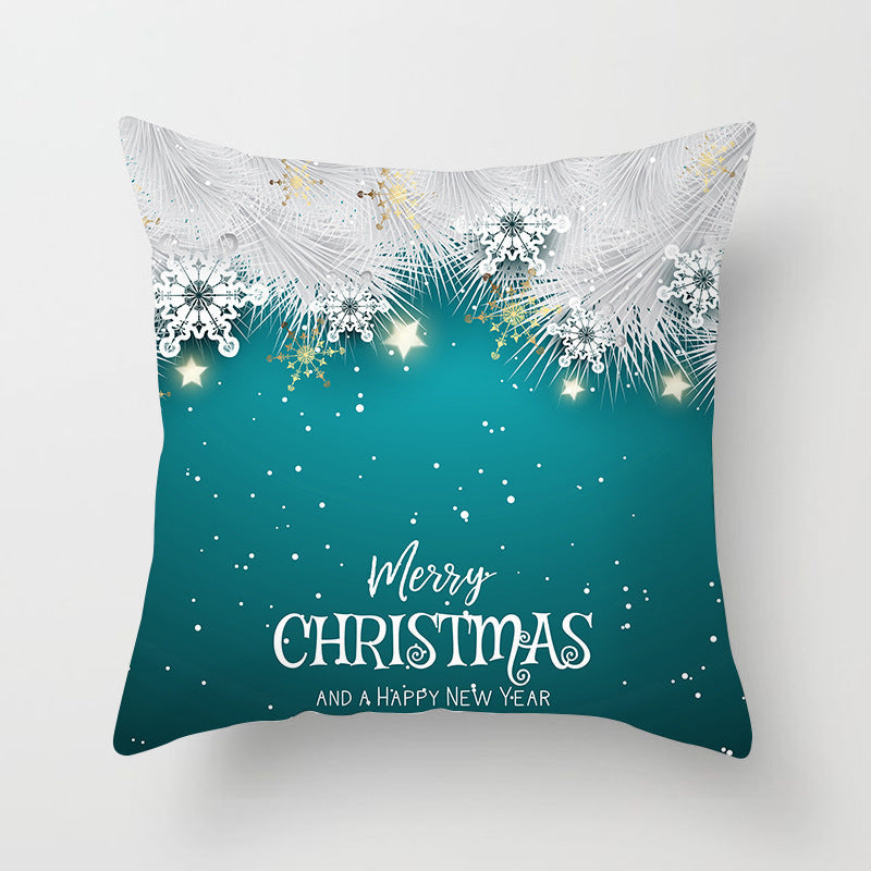 HKM-408787 European and American Christmas Snowflake Digital Printing Polyester Pillowcase 45x45 cm