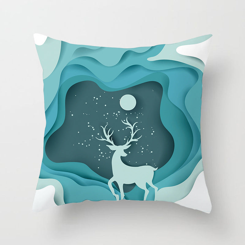 HKM-408787 European and American Christmas Snowflake Digital Printing Polyester Pillowcase 45x45 cm